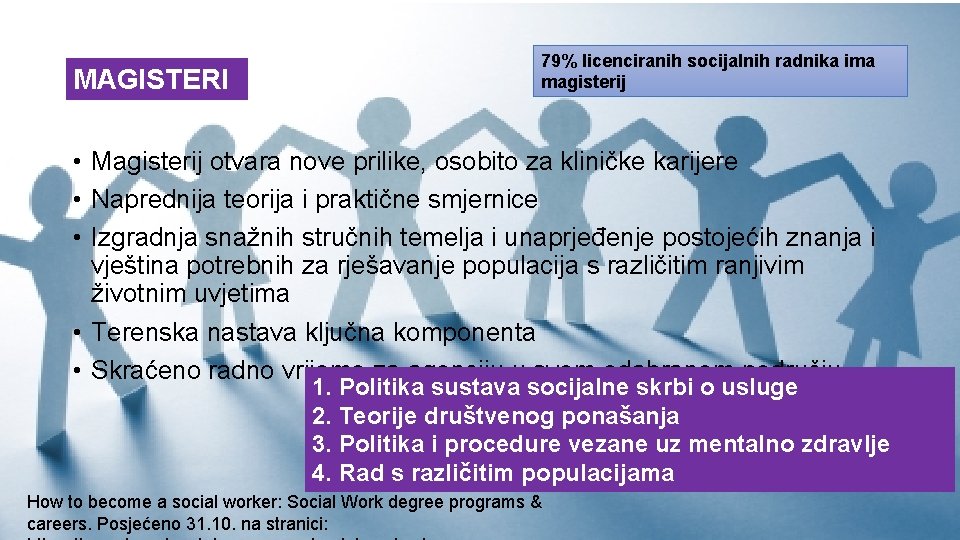 MAGISTERI J 79% licenciranih socijalnih radnika ima magisterij • Magisterij otvara nove prilike, osobito