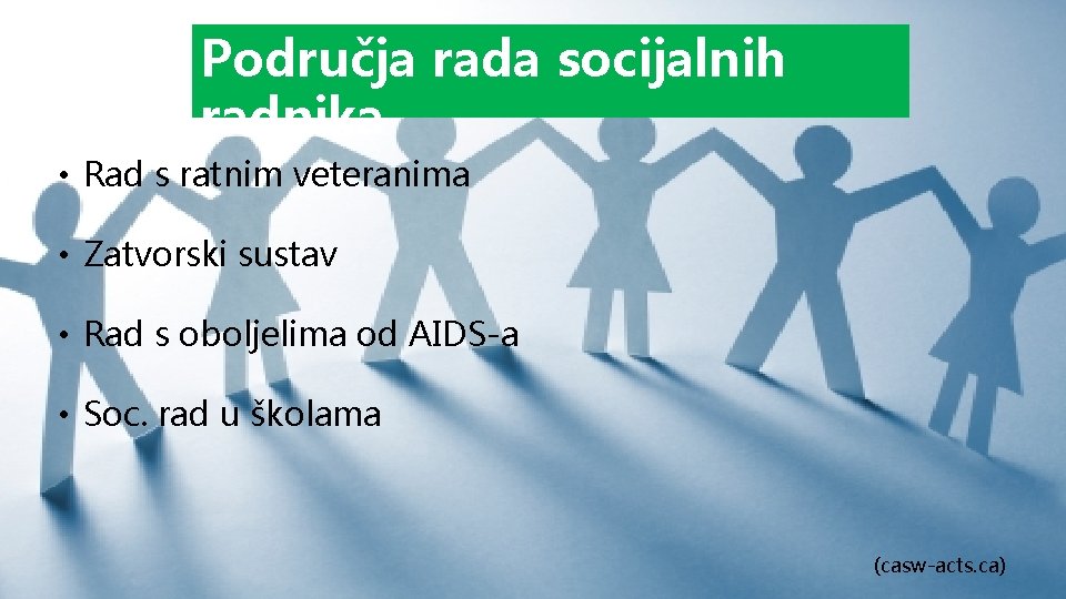 Područja rada socijalnih radnika • Rad s ratnim veteranima • Zatvorski sustav • Rad