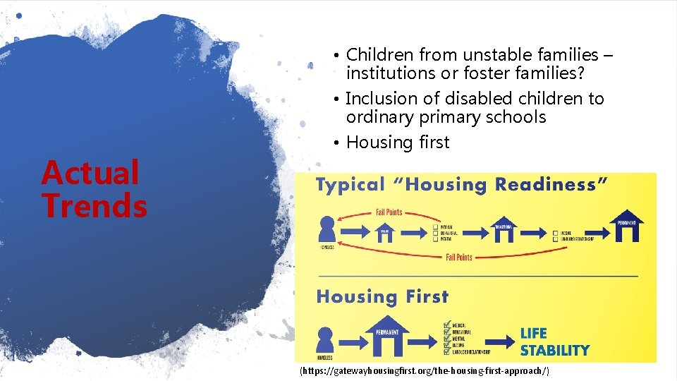 Actual Trends • Children from unstable families – institutions or foster families? • Inclusion