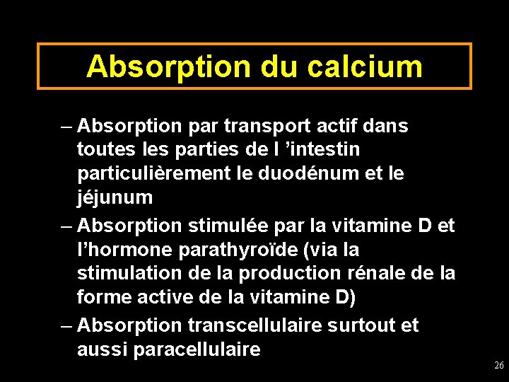 Absorption du calcium – Absorption par transport actif dans toutes les parties de l
