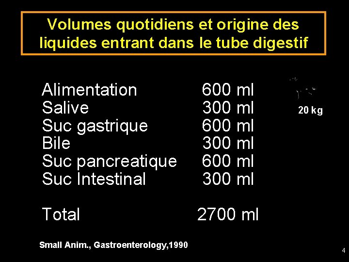 Volumes quotidiens et origine des liquides entrant dans le tube digestif Alimentation Salive Suc