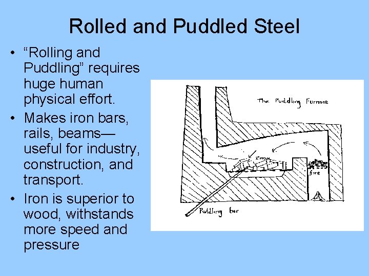 Rolled and Puddled Steel • “Rolling and Puddling” requires huge human physical effort. •