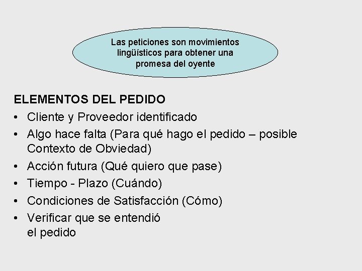 Las peticiones son movimientos lingüísticos para obtener una promesa del oyente ELEMENTOS DEL PEDIDO