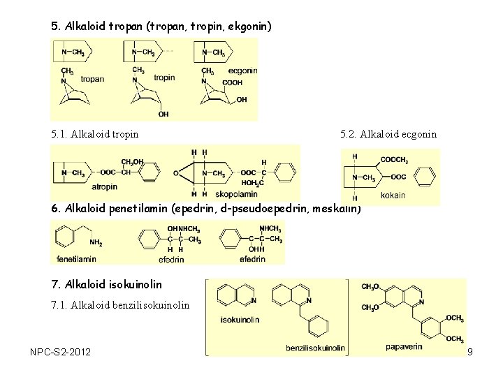 5. Alkaloid tropan (tropan, tropin, ekgonin) 5. 1. Alkaloid tropin 5. 2. Alkaloid ecgonin