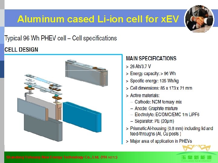 Aluminum cased Li-ion cell for x. EV Shandong Yuhuang New Energy Technology Co. ,