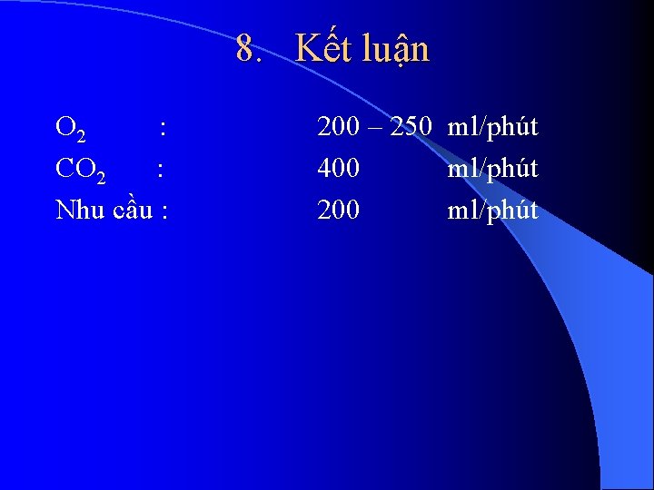 8. Kết luận O 2 : CO 2 : Nhu cầu : 200 –