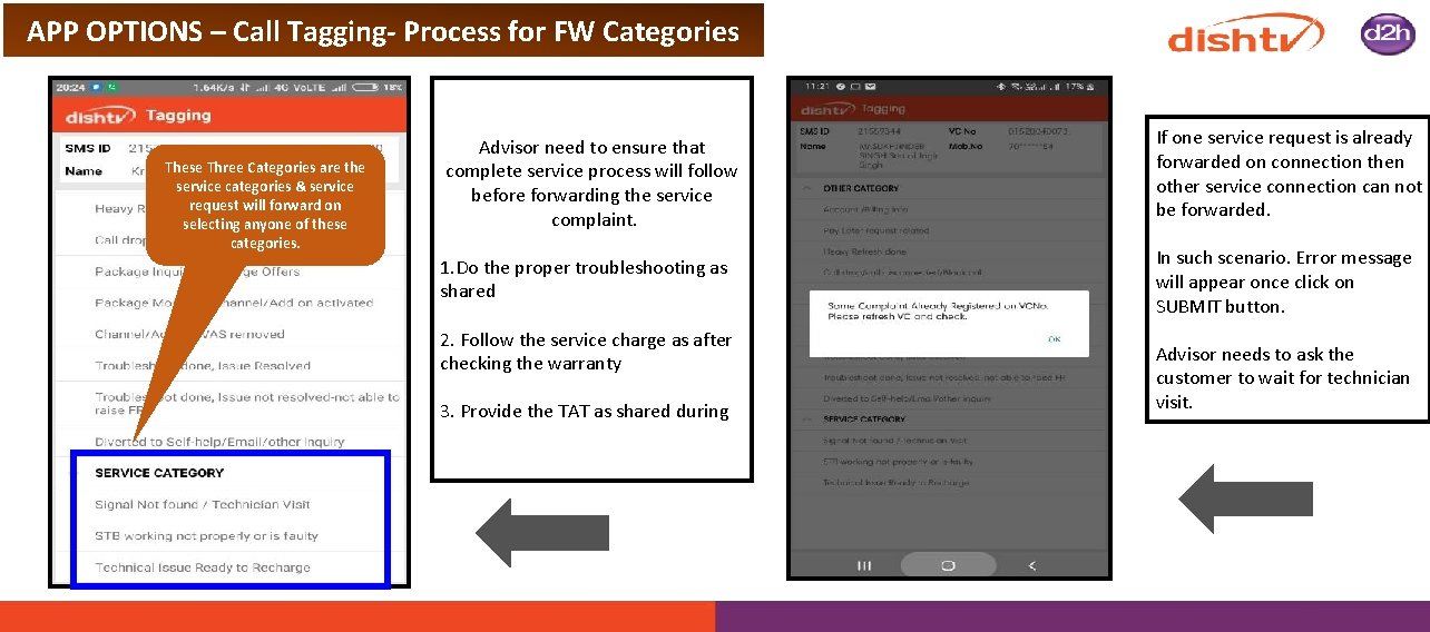 APP OPTIONS – Call Tagging- Process for FW Categories These Three Categories are the