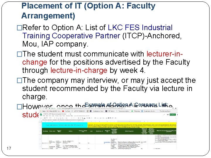 Placement of IT (Option A: Faculty Arrangement) �Refer to Option A: List of LKC