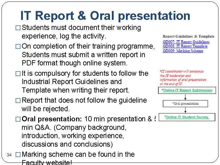 IT Report & Oral presentation � Students must document their working 34 experience, log
