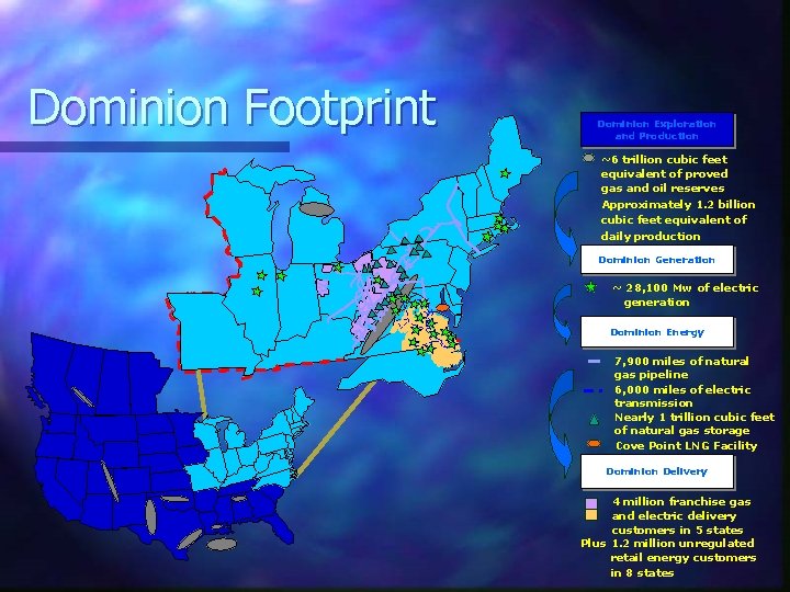 Dominion Footprint Dominion Exploration and Production ~6 trillion cubic feet equivalent of proved gas