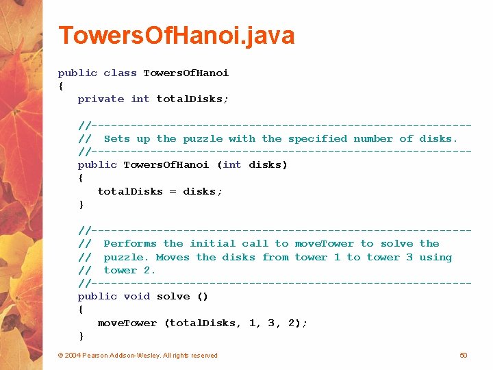 Towers. Of. Hanoi. java public class Towers. Of. Hanoi { private int total. Disks;