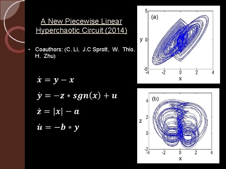 A New Piecewise Linear Hyperchaotic Circuit (2014) • Coauthors: (C. Li, J. C Sprott,