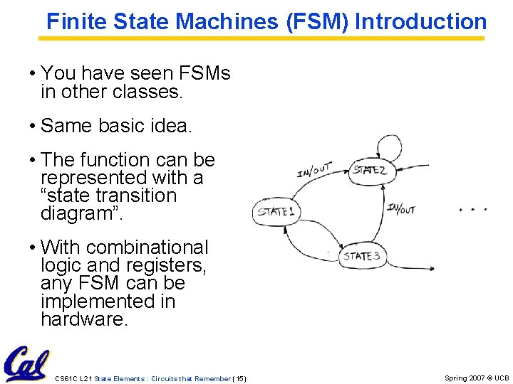 Finite State Machines (FSM) Introduction • You have seen FSMs in other classes. •