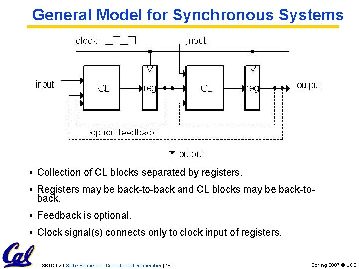 General Model for Synchronous Systems • Collection of CL blocks separated by registers. •