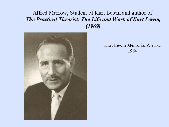 Alfred Marrow, Student of Kurt Lewin and author of The Practical Theorist: The Life