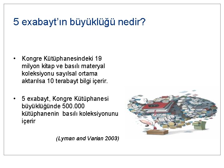 5 exabayt’ın büyüklüğü nedir? • Kongre Kütüphanesindeki 19 milyon kitap ve basılı materyal koleksiyonu