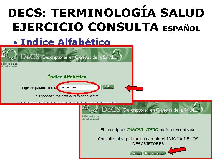 DECS: TERMINOLOGÍA SALUD EJERCICIO CONSULTA ESPAÑOL • Indice Alfabético 