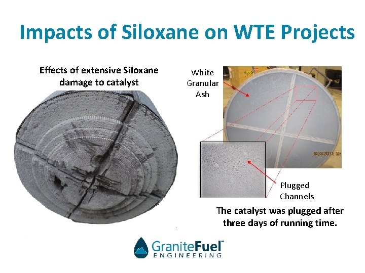 Impacts of Siloxane on WTE Projects Effects of extensive Siloxane damage to catalyst White