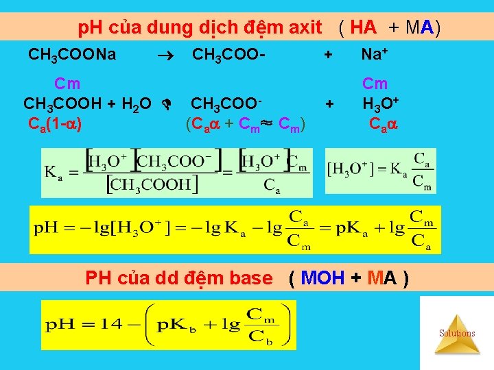 p. H của dung dịch đệm axit ( HA + MA) CH 3 COONa