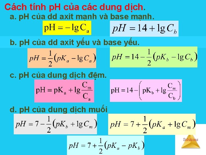 Cách tính p. H của các dung dịch a. p. H của dd axit