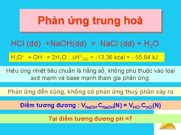 Phản ứng trung hoà HCl (dd) +Na. OH(dd) = Na. Cl (dd) + H