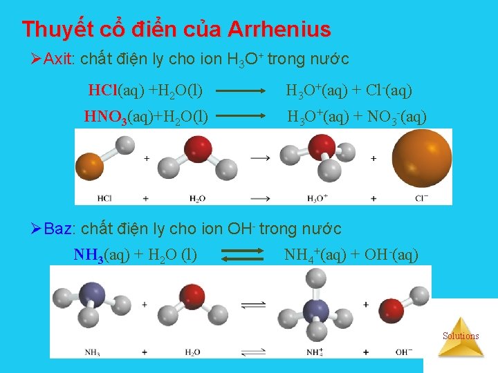 Thuyết cổ điển của Arrhenius ØAxit: chất điện ly cho ion H 3 O+