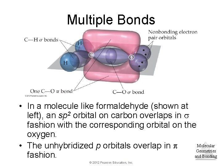 Multiple Bonds • In a molecule like formaldehyde (shown at left), an sp 2 Multiple Bonds • In a molecule like formaldehyde (shown at left), an sp 2