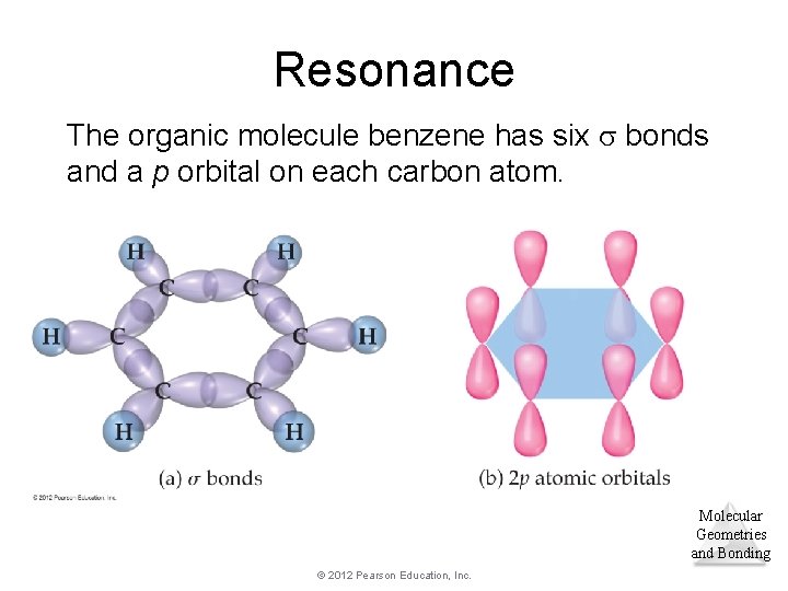 Resonance The organic molecule benzene has six bonds and a p orbital on each