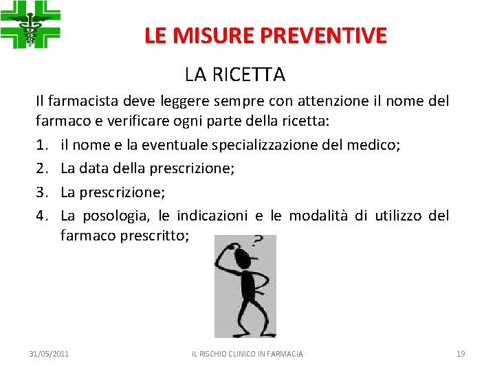 LE MISURE PREVENTIVE LA RICETTA Il farmacista deve leggere sempre con attenzione il nome