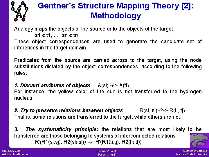 Gentner’s Structure Mapping Theory [2]: Methodology Analogy maps the objects of the source onto
