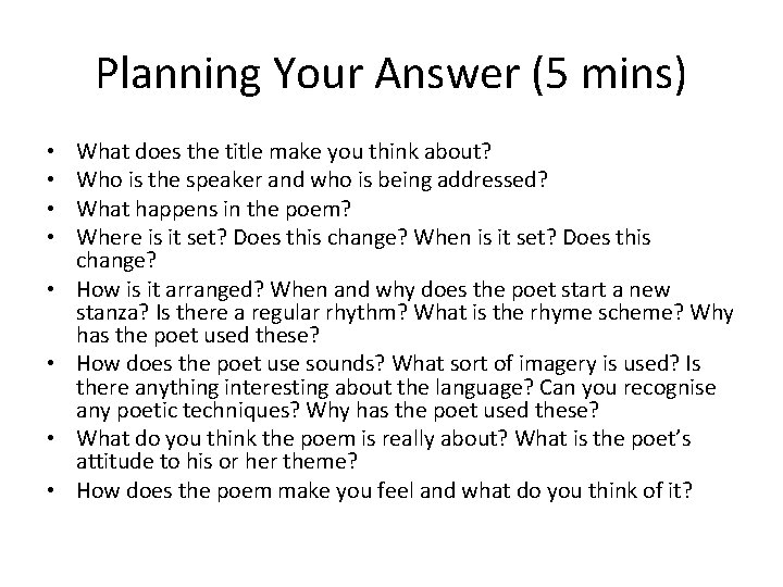 Planning Your Answer (5 mins) • • What does the title make you think