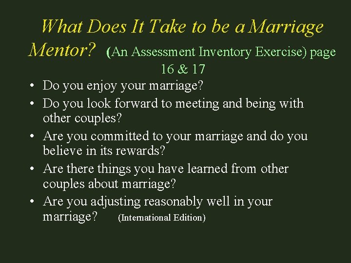 What Does It Take to be a Marriage Mentor? (An Assessment Inventory Exercise) page