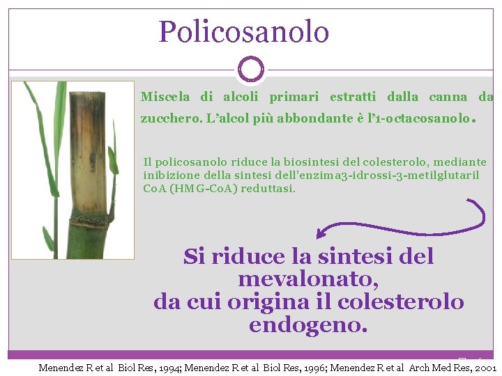 Policosanolo Miscela di alcoli primari estratti dalla canna da zucchero. L’alcol più abbondante è