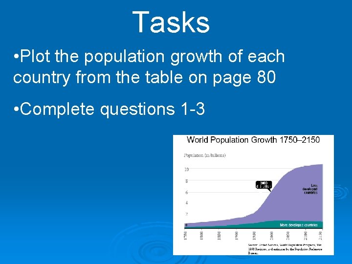 Tasks • Plot the population growth of each country from the table on page