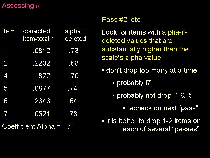 Assessing Pass #2, etc Item corrected item-total r alpha if deleted i 1 .