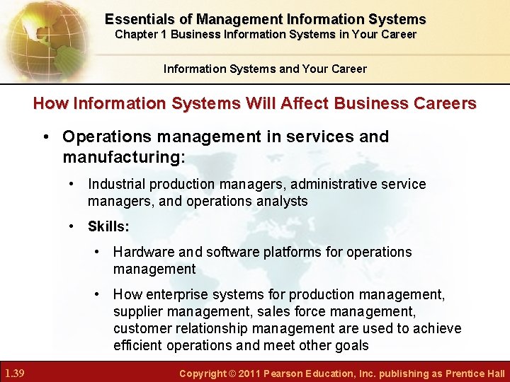 Essentials of Management Information Systems Chapter 1 Business Information Systems in Your Career Information