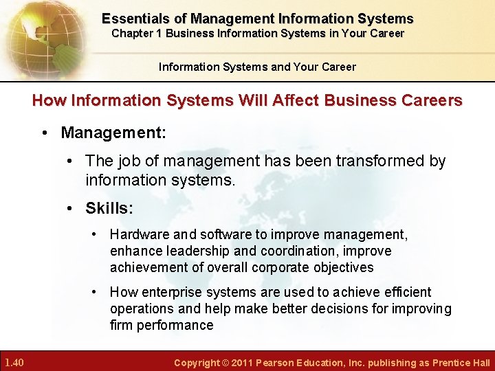 Essentials of Management Information Systems Chapter 1 Business Information Systems in Your Career Information