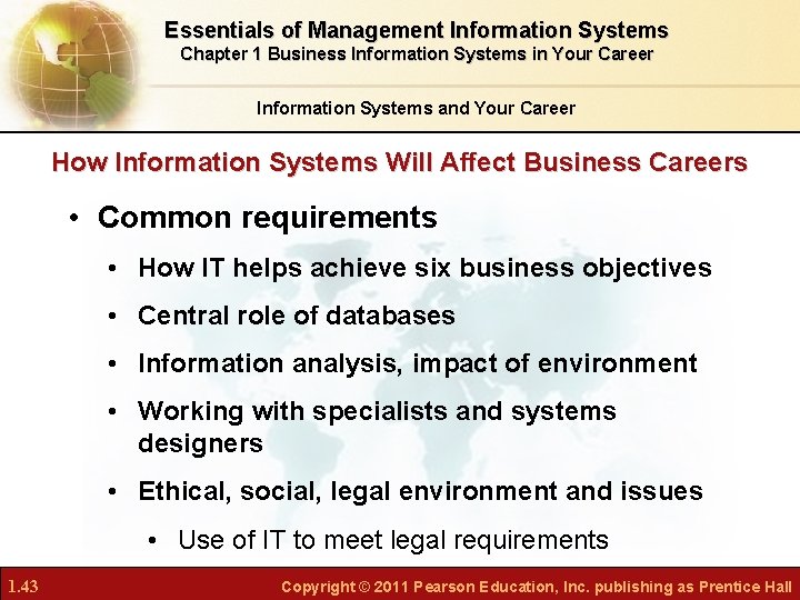 Essentials of Management Information Systems Chapter 1 Business Information Systems in Your Career Information