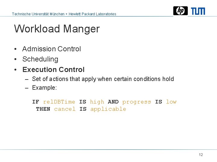 Technische Universität München + Hewlett Packard Laboratories Workload Manger • Admission Control • Scheduling