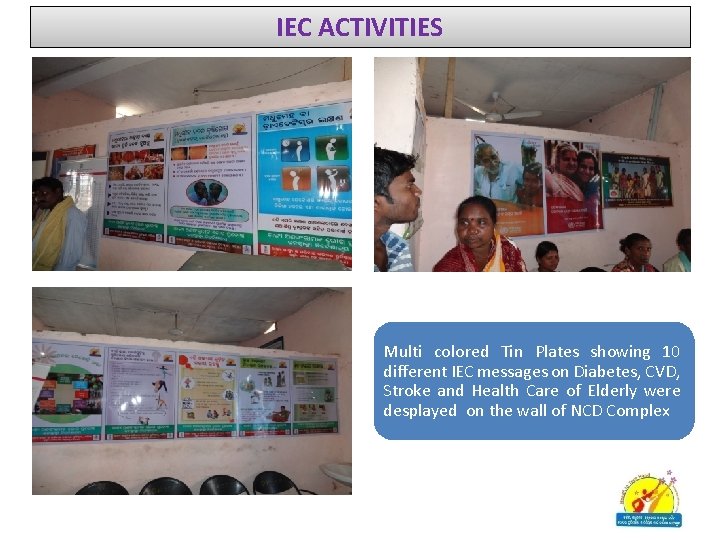 IEC ACTIVITIES Multi colored Tin Plates showing 10 different IEC messages on Diabetes, CVD,