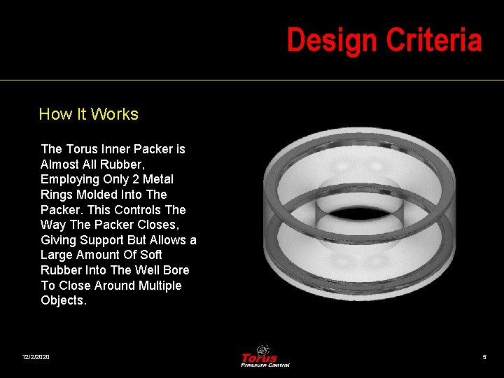 Design Criteria How It Works The Torus Inner Packer is Almost All Rubber, Employing