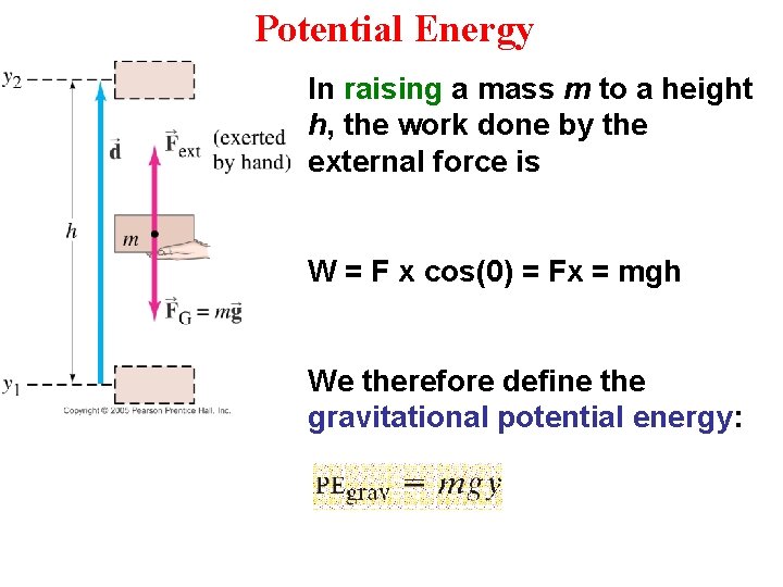 Potential Energy In raising a mass m to a height h, the work done