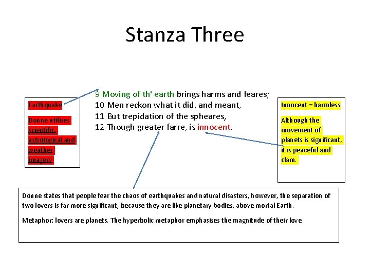 Stanza Three Earthquake Donne utilises scientific, astrological and weather imagery 9 Moving of th'