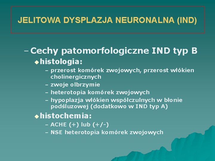 JELITOWA DYSPLAZJA NEURONALNA (IND) – Cechy patomorfologiczne IND typ B u histologia: – przerost