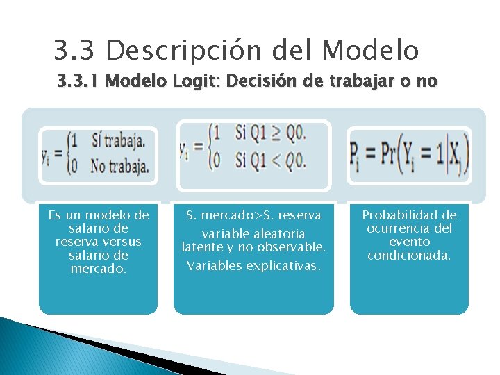 3. 3 Descripción del Modelo 3. 3. 1 Modelo Logit: Decisión de trabajar o