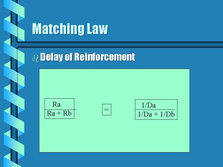 Matching Law b Delay of Reinforcement Ra Ra + Rb = 1/Da + 1/Db