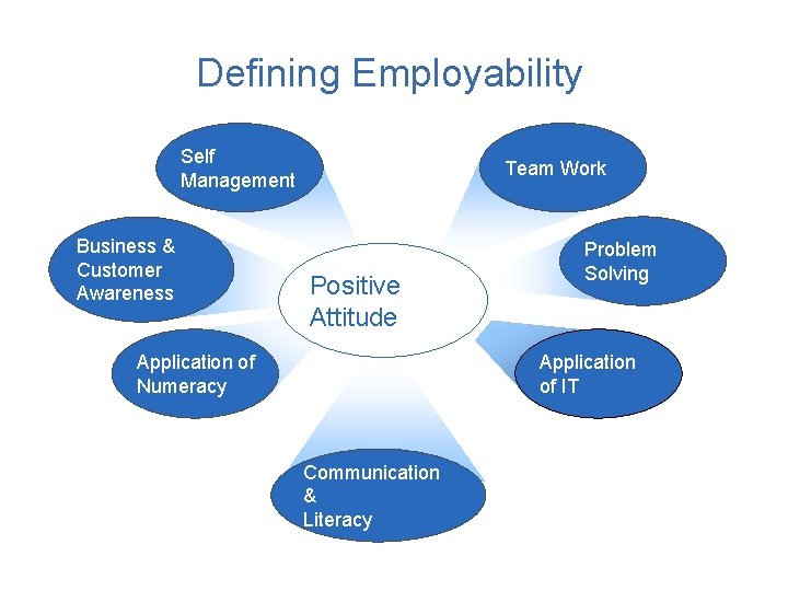 Defining Employability Self Management Business & Customer Awareness Team Work Positive Attitude Application of