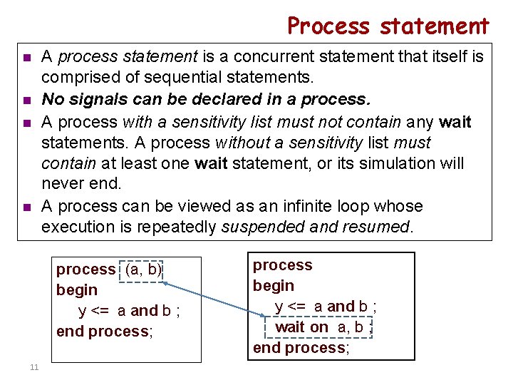 Process statement n n A process statement is a concurrent statement that itself is