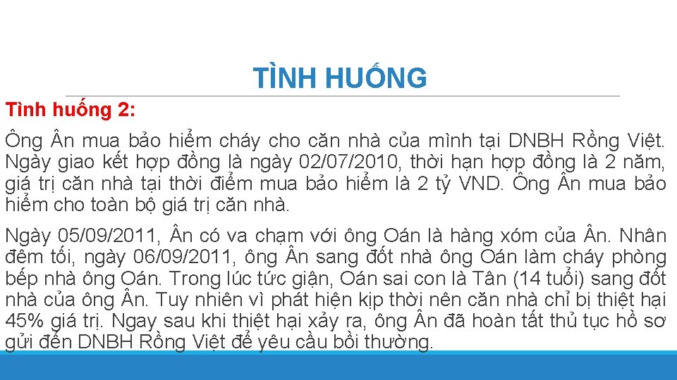 TÌNH HUỐNG Tình huống 2: Ông n mua bảo hiểm cháy cho căn nhà