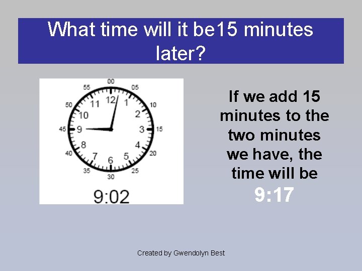 What time will it be 15 minutes later? If we add 15 minutes to